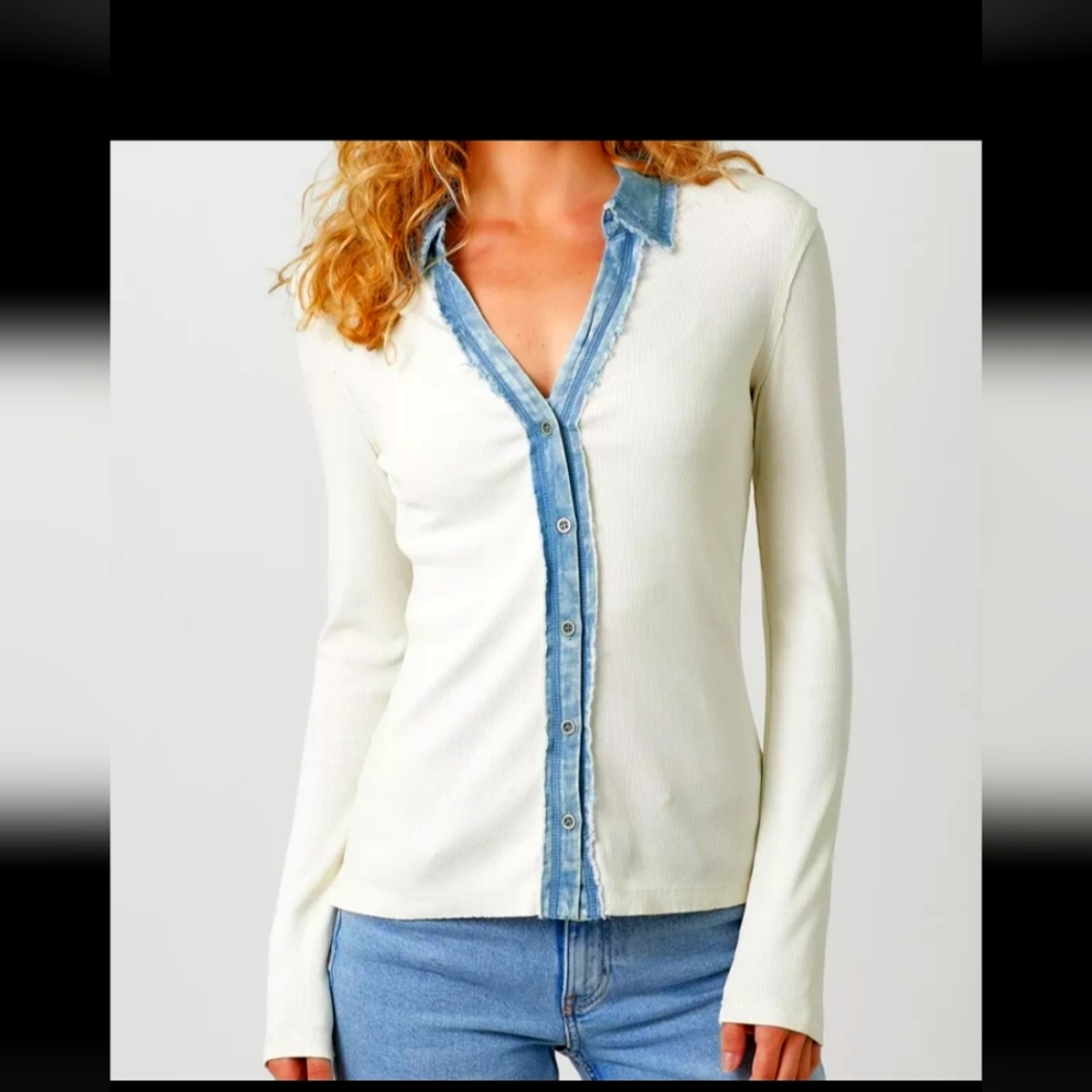 Mystree Cream and Blue Button Down Shirt